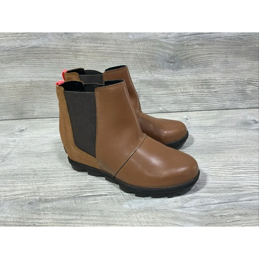 SOREL Joan of Arctic Wedge II Youth Girls Slip In Booties Tan Leather Size US 5